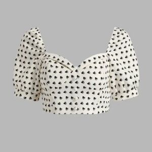 Cider Cream Puff Sleeve Top with Black Heart Pattern